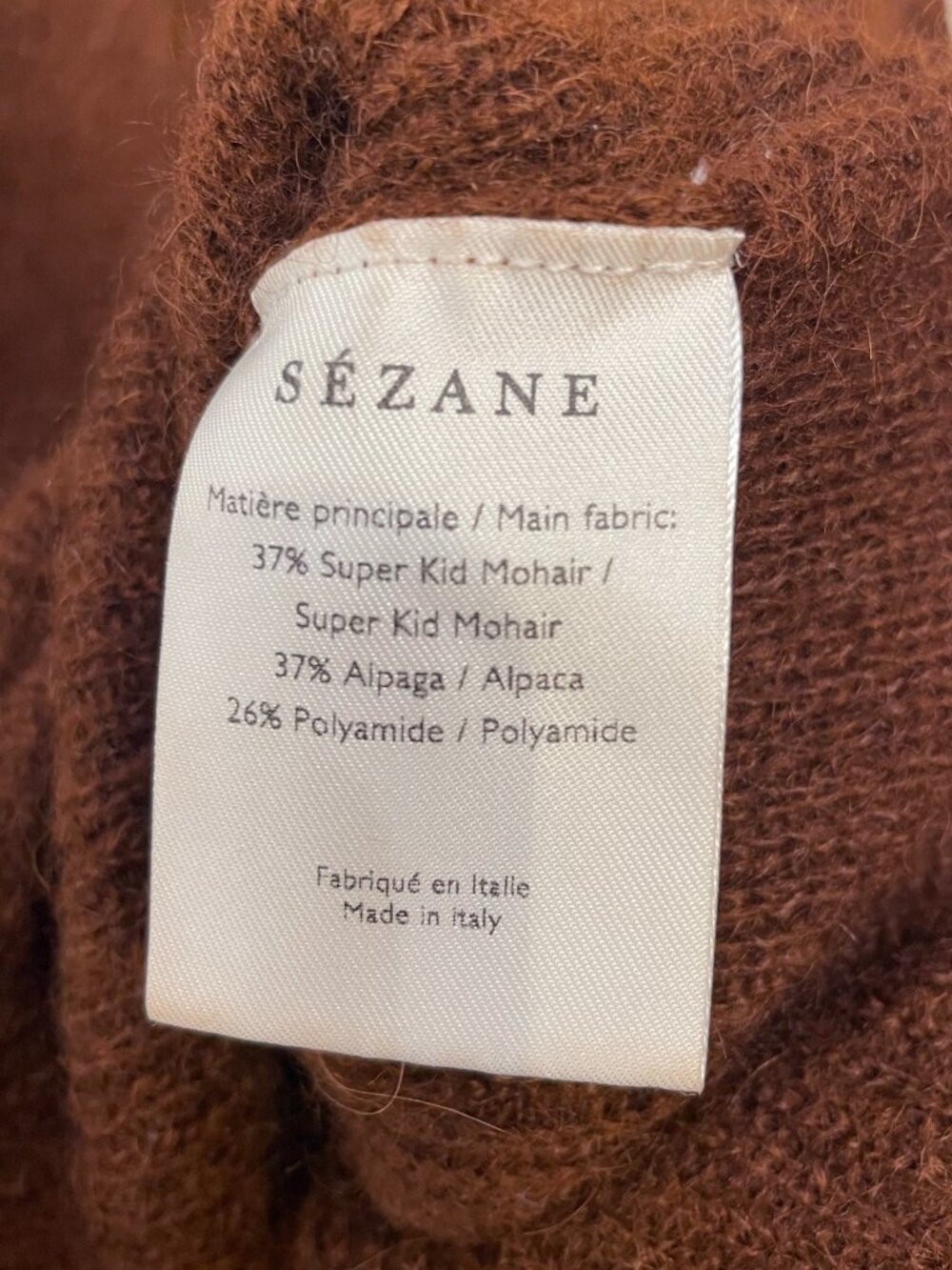 Last Call! EUC Sezane Nelson Mohair Alpaca V-Neck Sweater Rust Brown Small - Picture 6 of 7
